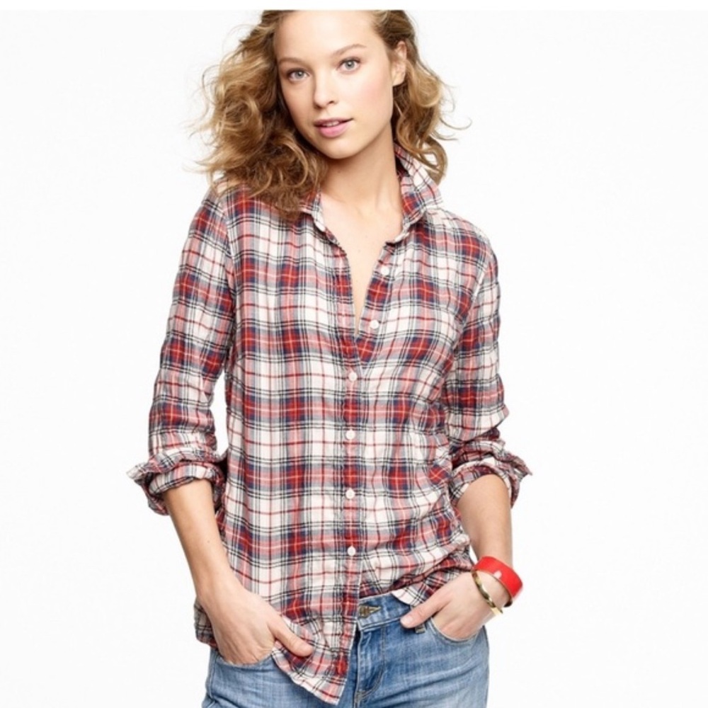 Jcrew tartan crinkle perfect shirt